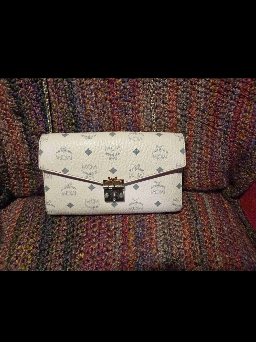 MCM White Logo Chain Crossbody Wallet Bag
